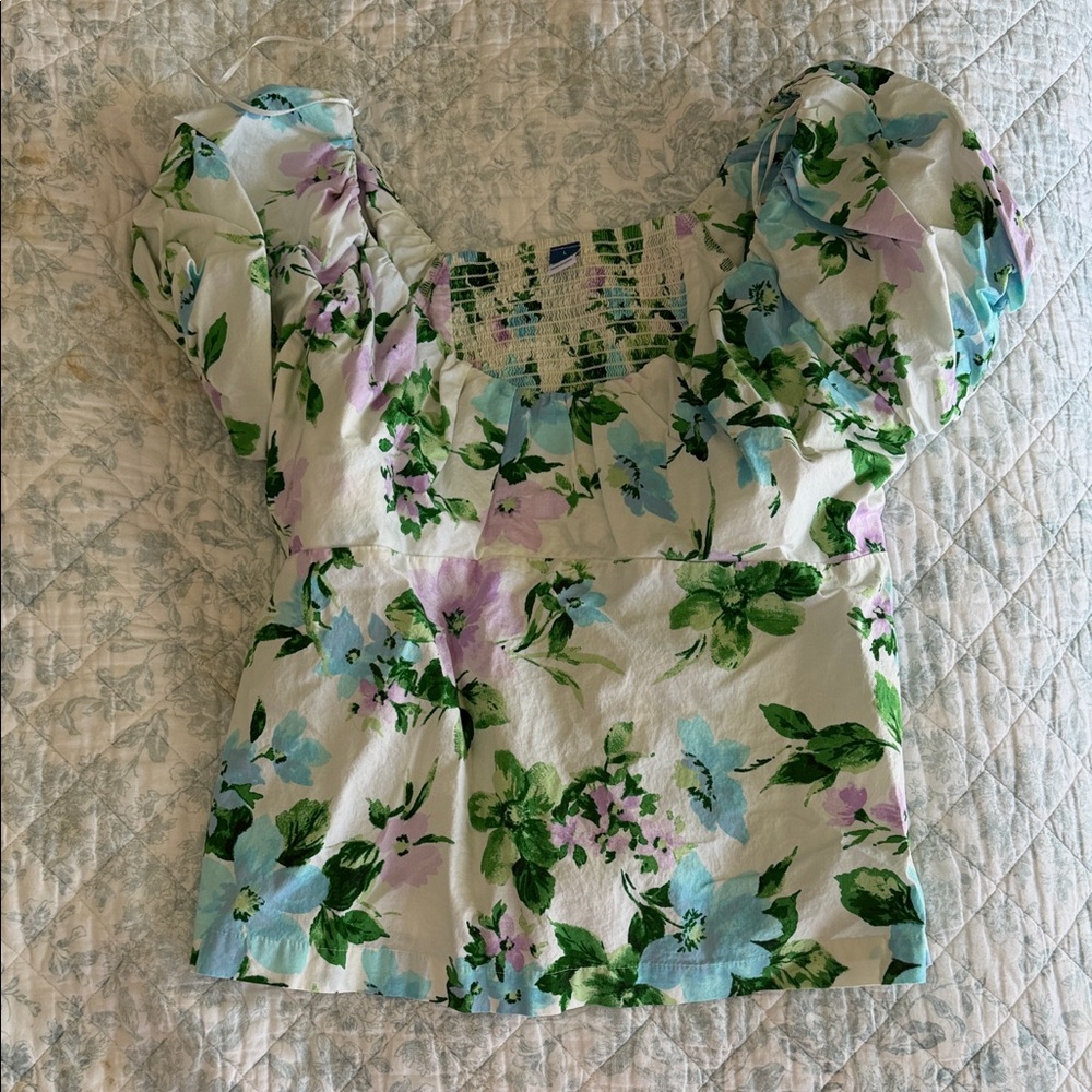 Old Navy Floral Puff Sleeve Blouse - Green, Blue, Purple